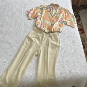 100% silk 2 pc Tommy Bahama Two Piece Set blouse hi waist pants